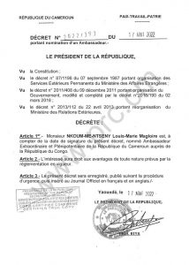 Nouvel ambassadeur du Cameroun au Congo