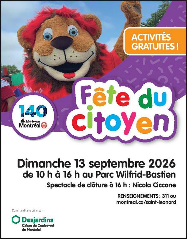 La Fête du citoyen à Saint-Léonard. Le 13 septembre 2025 au parc Wilfrid-Bastien