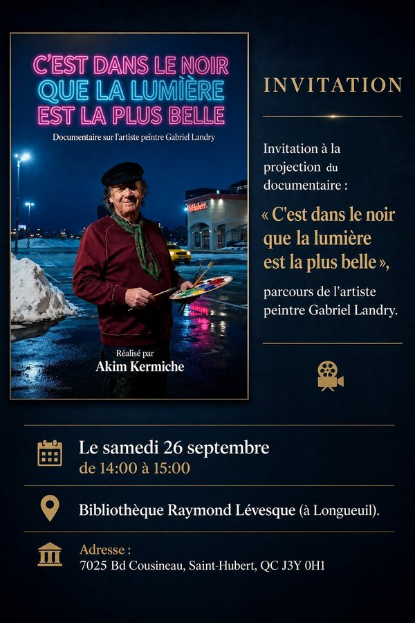 26 septembre 2026. Projection du film documentaire « C’est dans la noir que la lumière est la plus belle » 26 septembre 2026. Projection du film documentaire « C’est dans la noir que la lumière est la plus belle »