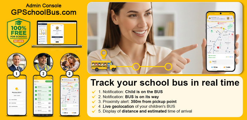 GPSchoolBus : L’application de géolocalisation et sécurité du transport scolaire sans boîtier GPSchoolBus : L’application de géolocalisation et sécurité du transport scolaire sans boîtier